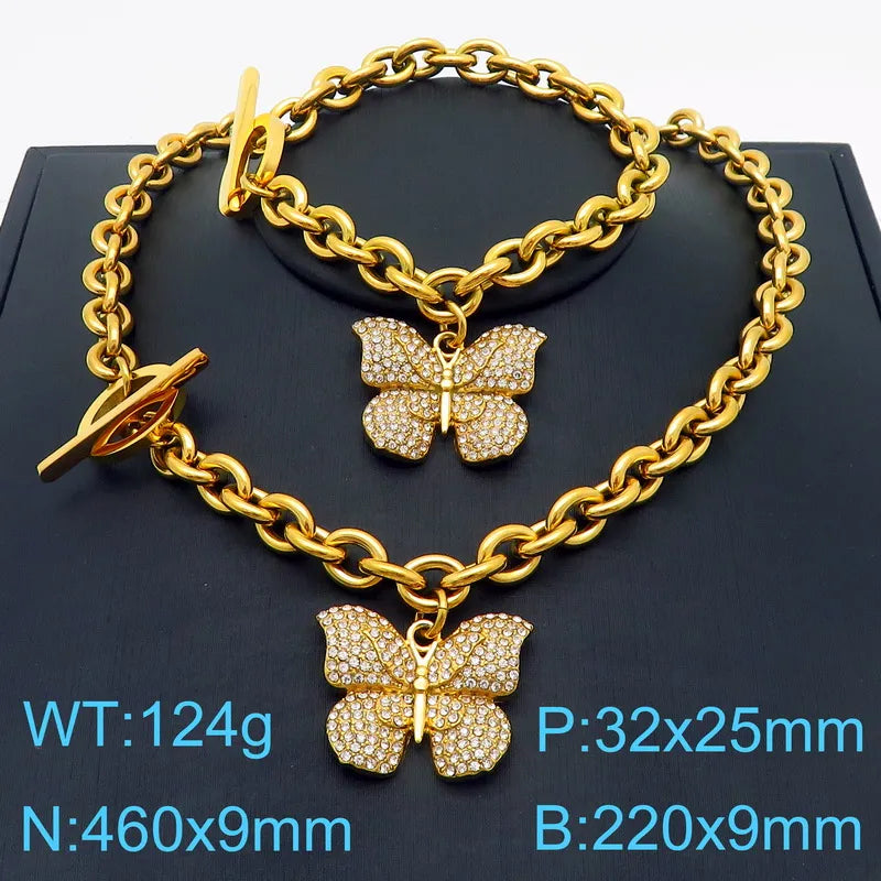 Wholesale Jewelry Vintage Style Simple Style Classic Style Butterfly 304 Stainless Steel 18K Gold Plated Bracelets Necklace