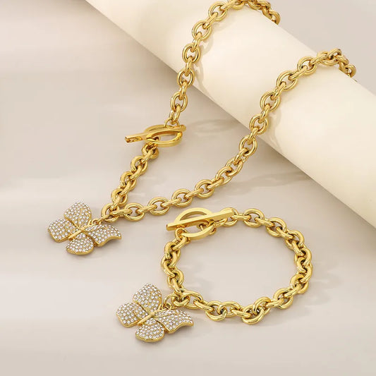 Wholesale Jewelry Vintage Style Simple Style Classic Style Butterfly 304 Stainless Steel 18K Gold Plated Bracelets Necklace