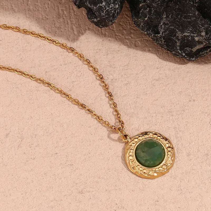 Wholesale Jewelry Vintage Style Simple Style Classic Style Round 304 Stainless Steel 18K Gold Plated Plating Pendant Necklace