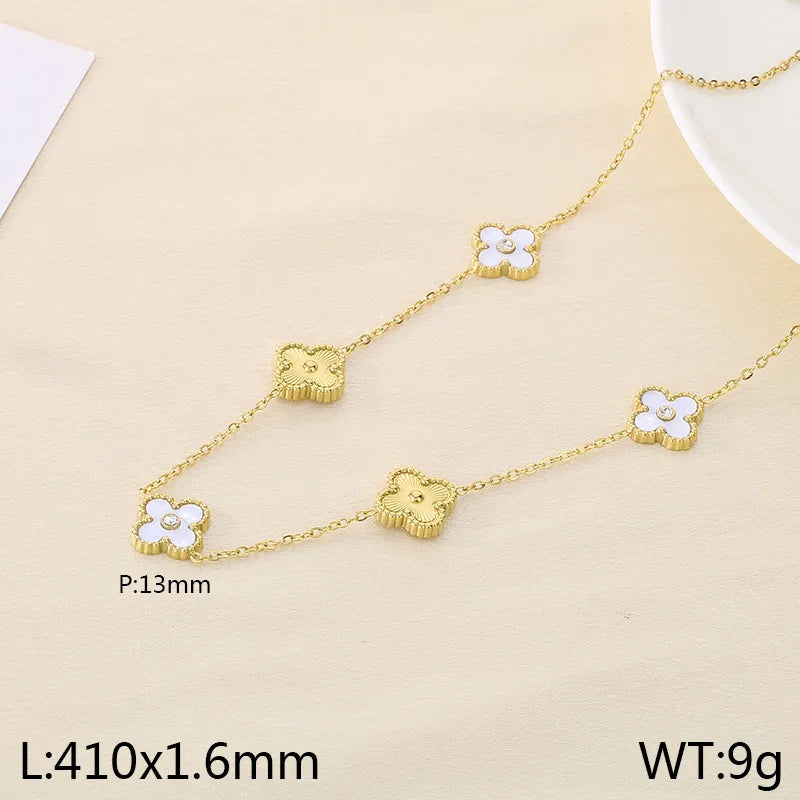 Wholesale Jewelry Vintage Style Simple Style Commute Four Leaf Clover 304 Stainless Steel 18K Gold Plated Necklace