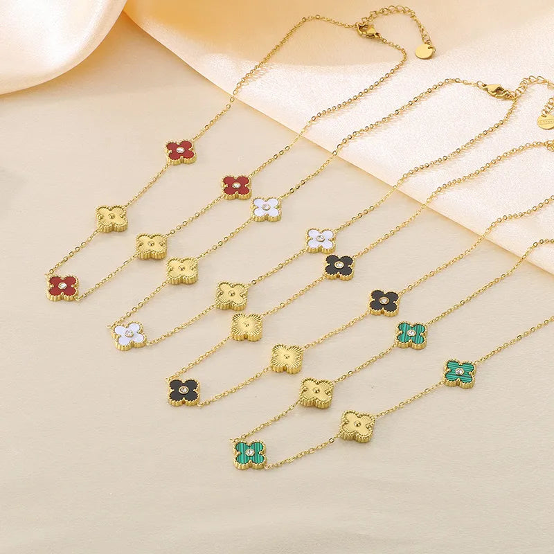 Wholesale Jewelry Vintage Style Simple Style Commute Four Leaf Clover 304 Stainless Steel 18K Gold Plated Necklace