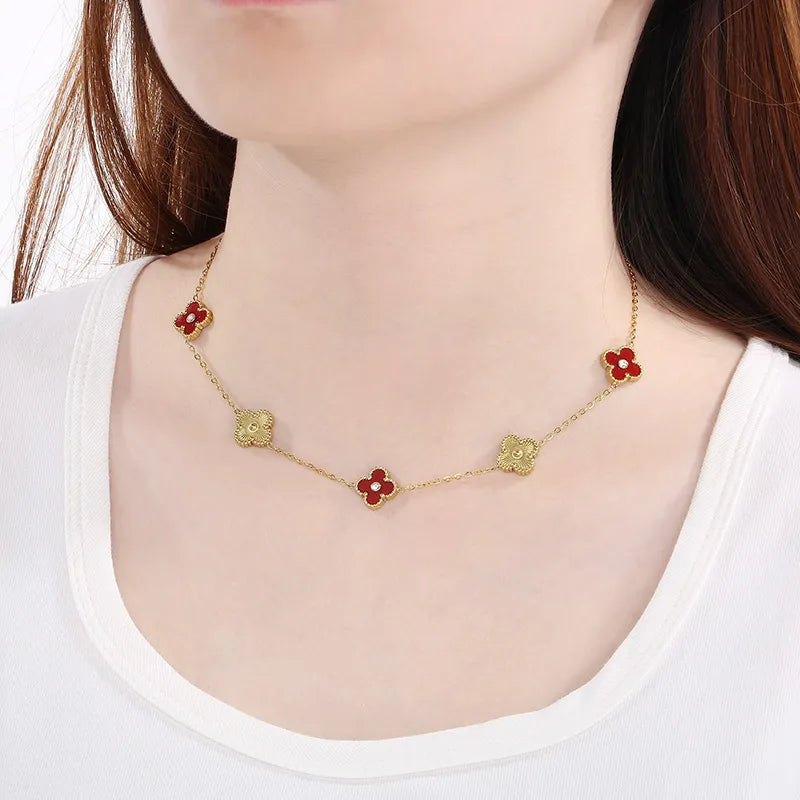 Wholesale Jewelry Vintage Style Simple Style Commute Four Leaf Clover 304 Stainless Steel 18K Gold Plated Necklace