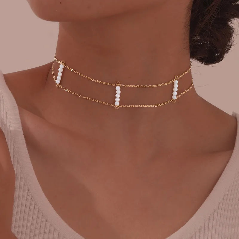 Wholesale Jewelry Vintage Style Simple Style Geometric 201 Stainless Steel Beaded Choker