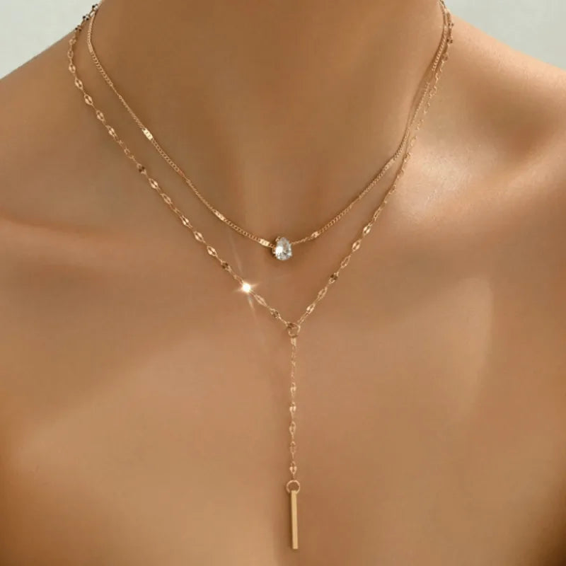 Wholesale Jewelry Vintage Style Simple Style Water Droplets 304 Stainless Steel Double Layer Necklaces