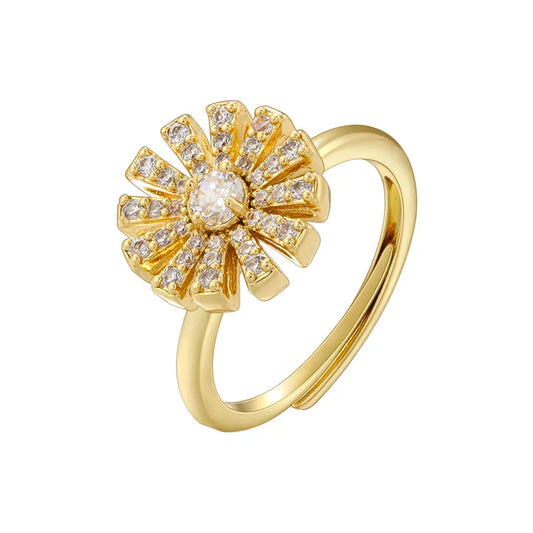 Wholesale Luxurious Shiny Petal Copper Plating Inlay 18K Gold Plated Zircon Open Rings