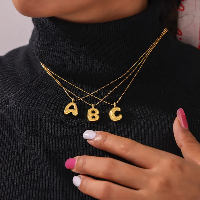 Wholesale Simple Style Classic Style Letter 304 Stainless Steel Copper Plating 18K Gold Plated Pendant Necklace