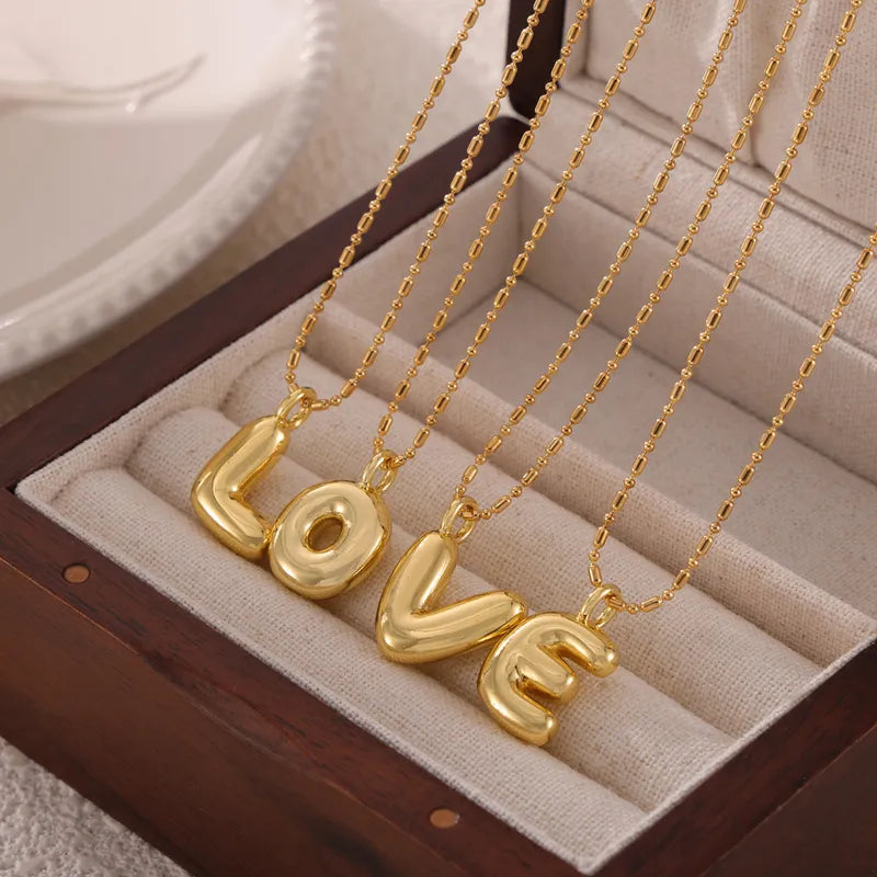 Wholesale Simple Style Classic Style Letter 304 Stainless Steel Copper Plating 18K Gold Plated Pendant Necklace