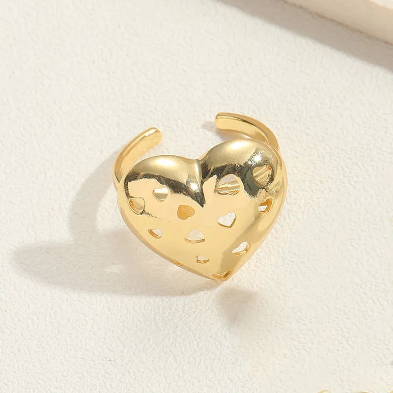 Wholesale Simple Style Heart Shape Copper 14K Gold Plated Rings