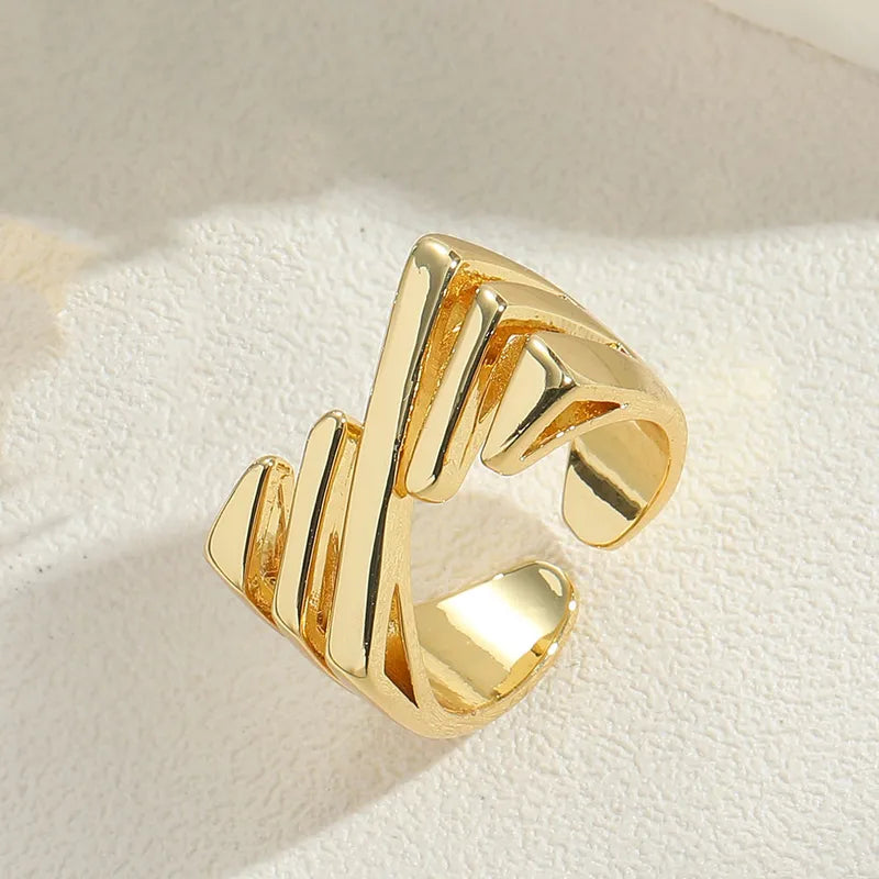 Wholesale Simple Style Irregular Solid Color Copper 14K Gold Plated Copper Open Rings