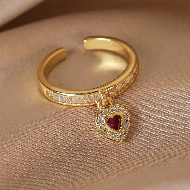 Heart Shape Copper Inlay White Gold Plated Gold Plated Zircon Open Rings