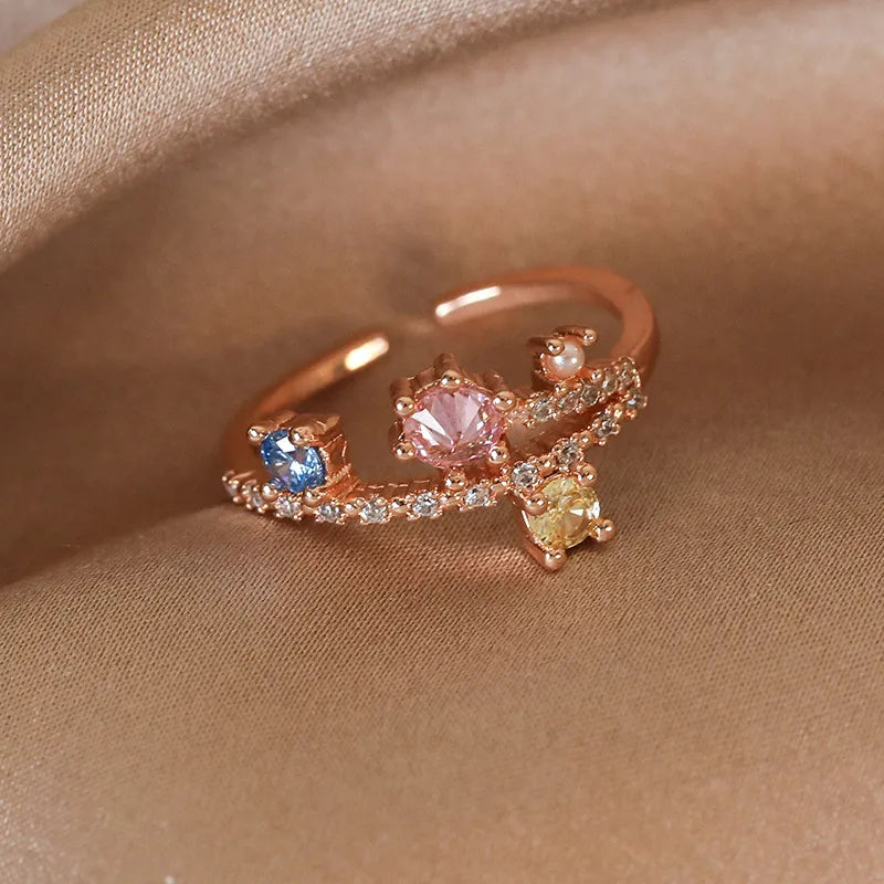 Heart Shape Copper Inlay White Gold Plated Gold Plated Zircon Open Rings