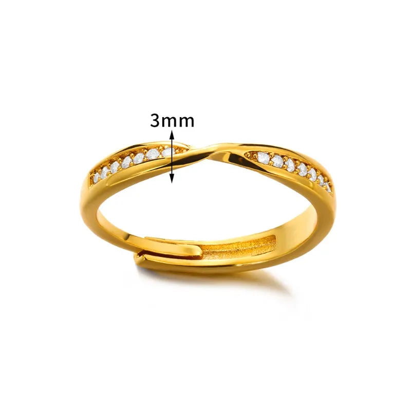 Wholesale Simple Style Solid Color Copper Plating Inlay 18K Gold Plated Zircon Open Rings