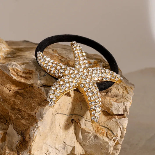 Women's Casual Hawaiian Tropical Starfish 304 Stainless Steel Rhinestones Hair Tie