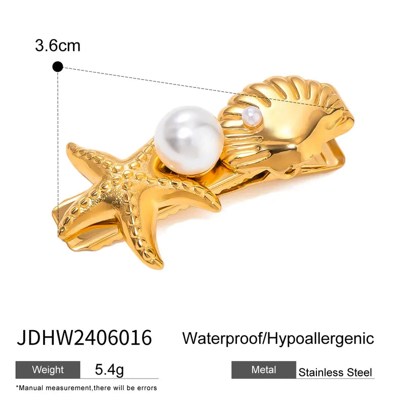 Women's Marine Style Starfish Shell 304 Stainless Steel Hair Clip