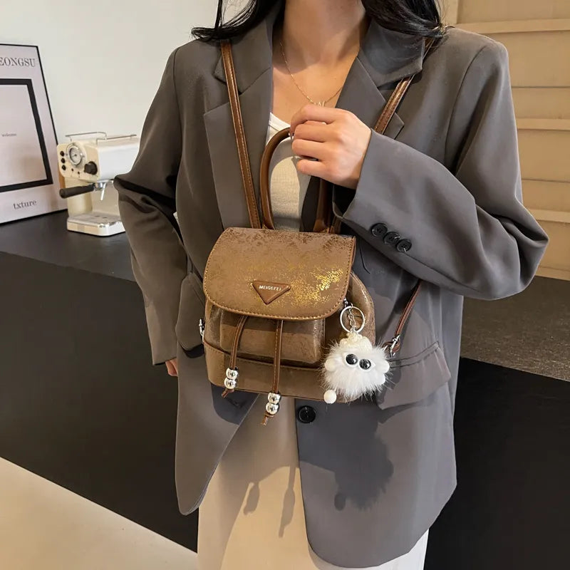 Women's Medium Pu Leather Solid Color Vacation Classic Style Sewing Thread Square Flip Cover Fashion Backpack