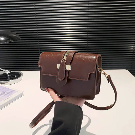 Women's Pu Leather Color Block Solid Color Streetwear Square Flip Cover Shoulder Bag Underarm Bag