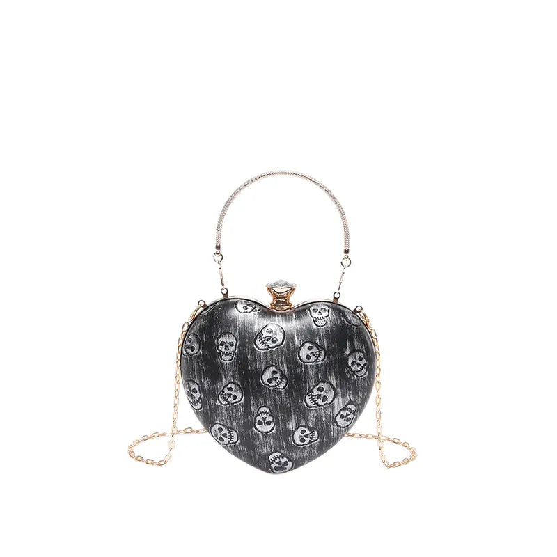 Women's Pu Leather Skull Streetwear Skull Heart-shaped Clipped Button Shoulder Bag Crossbody Bag