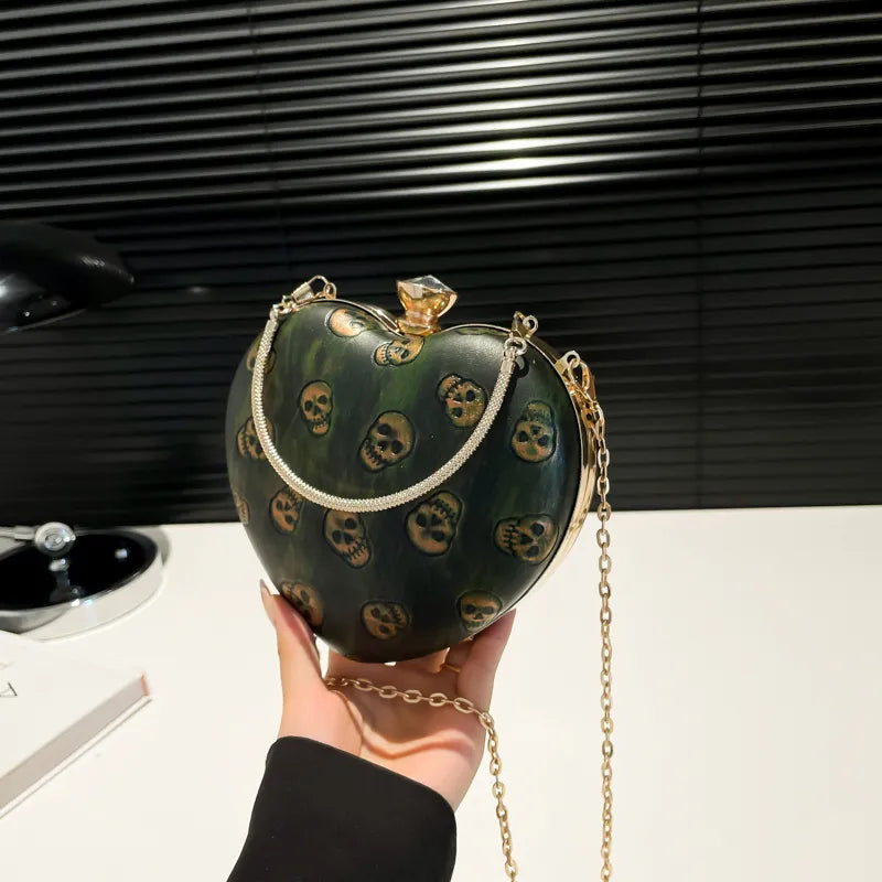 Women's Pu Leather Skull Streetwear Skull Heart-shaped Clipped Button Shoulder Bag Crossbody Bag