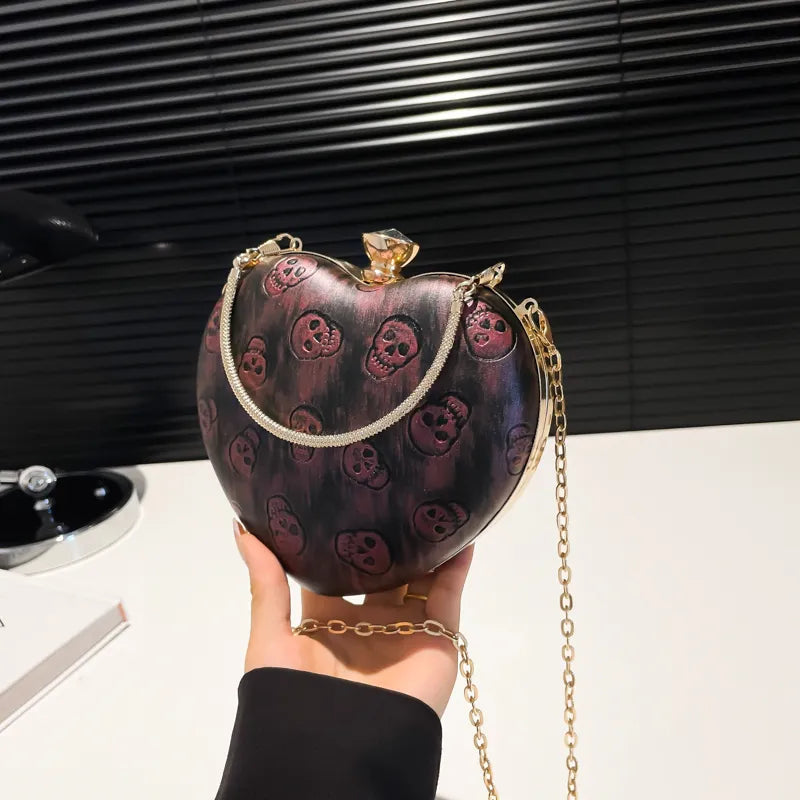 Women's Pu Leather Skull Streetwear Skull Heart-shaped Clipped Button Shoulder Bag Crossbody Bag