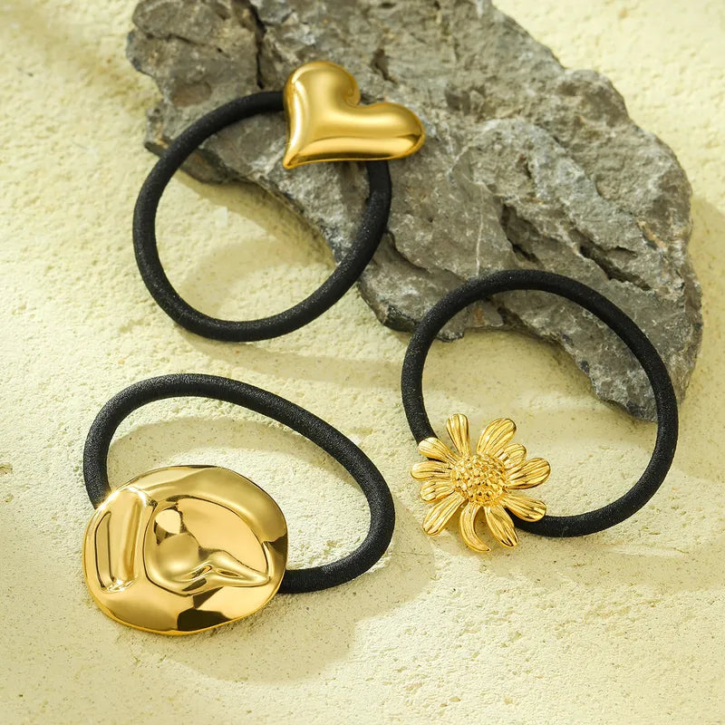 Women's Simple Style Sunflower Heart Shape Titanium Steel Plating Hair Tie