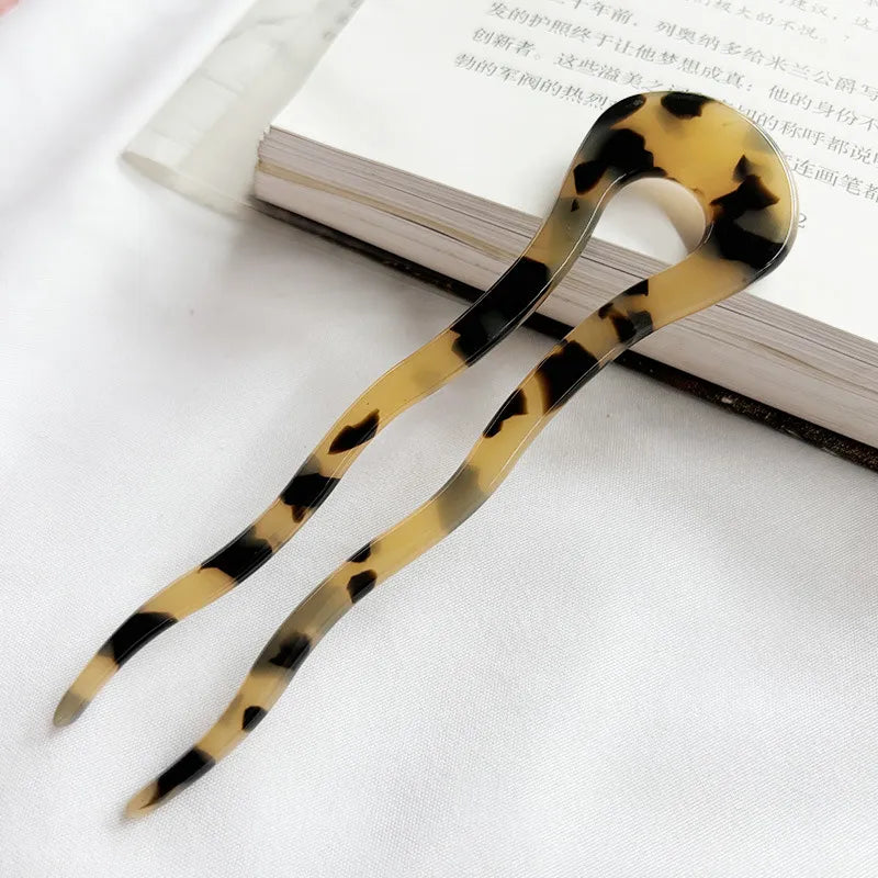 Women's Simple Style U Shape Leopard Acetic Acid Sheets Hairpin