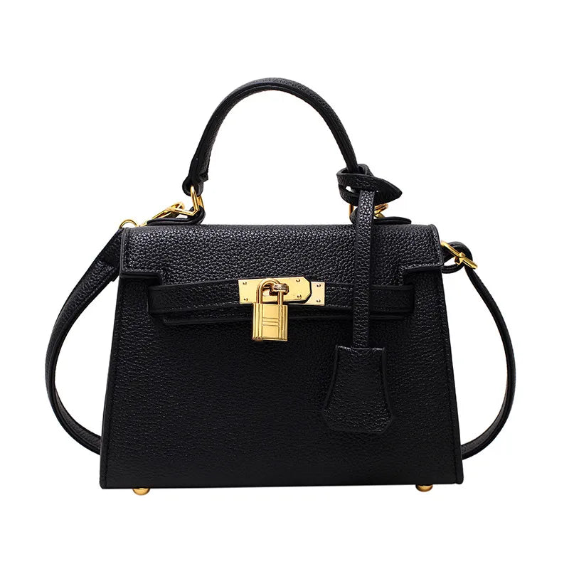 Women's Small All Seasons Pu Leather Solid Color Streetwear Square Lock Clasp Handbag