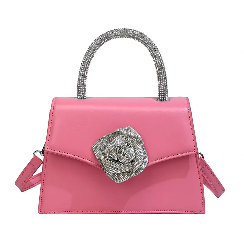 Women's Small Pu Leather Solid Color Flower Streetwear Magnetic Buckle Crossbody Bag