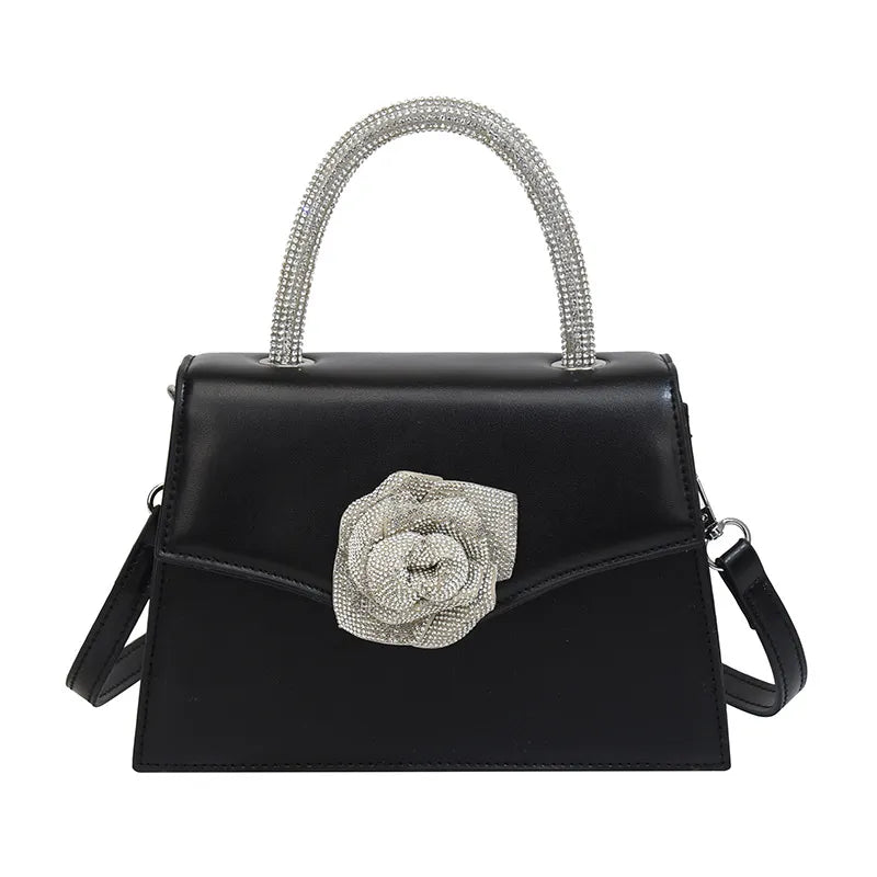 Women's Small Pu Leather Solid Color Flower Streetwear Magnetic Buckle Crossbody Bag