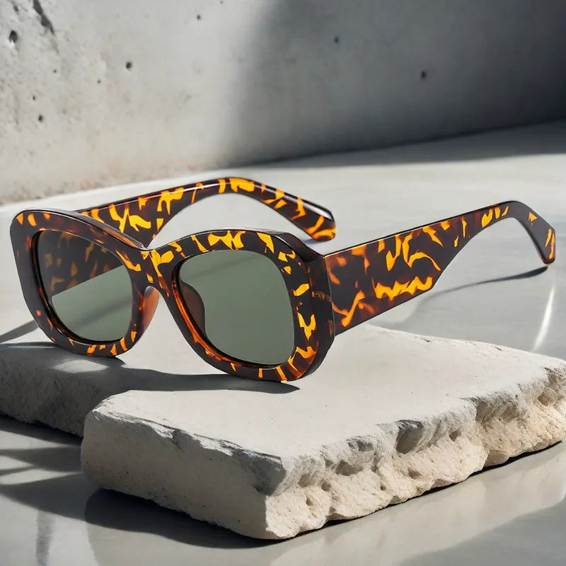 Y2K Classic Style Geometric Leopard Ac Cat Eye Full Frame Women's Sunglasses