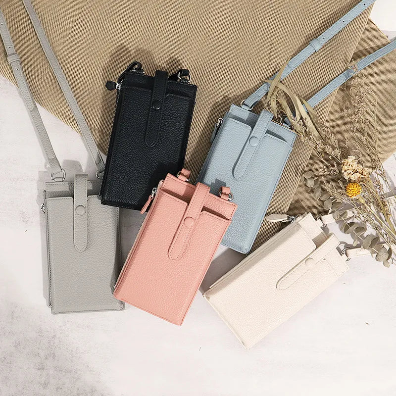 Zipper Fashion Solid Color Lightweight Mobile Phone Bag Change PU Advanced Sense Mobile Phone Bag Crossbody Women